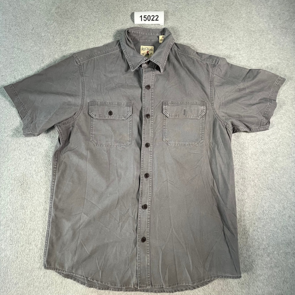 RedHead Button Down Shirt Men L Gray Excellent Short Sleeve Cotton Canvas